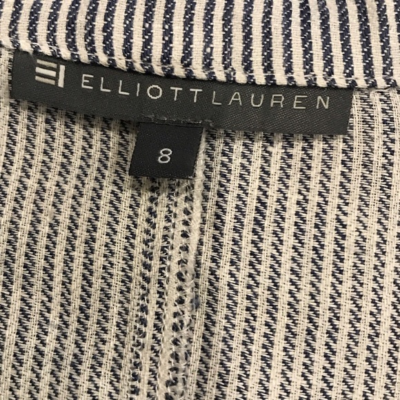 Elliott Lauren Womens Blazer Blue & White Linen Button Front Striped Jacket NWT‎ - Picture 2 of 7